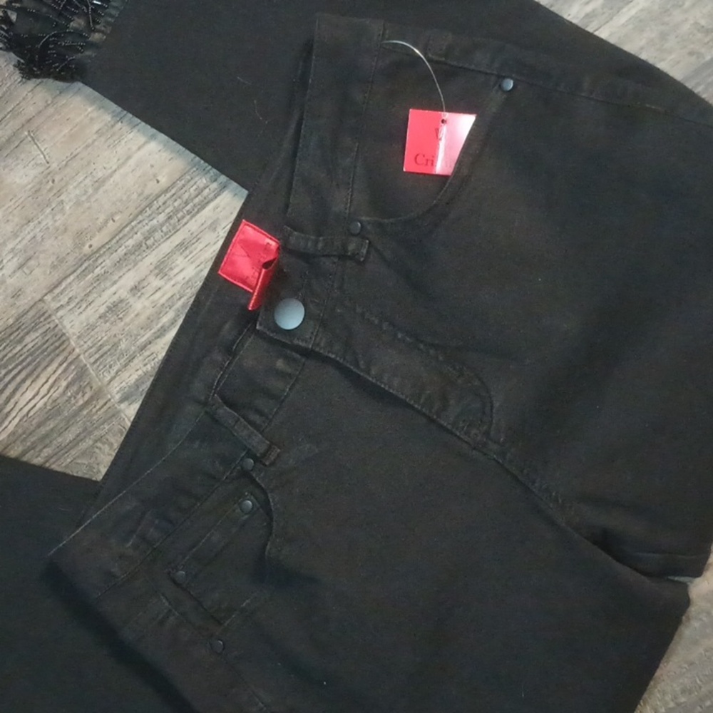 Straight leg V Cristina Cropped Beaded Fringe Hem Jeans - Picture 7 of 8